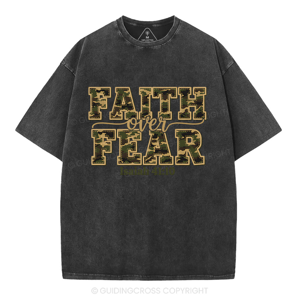 Camo Faith Over Fear Christian Washed T-Shirt