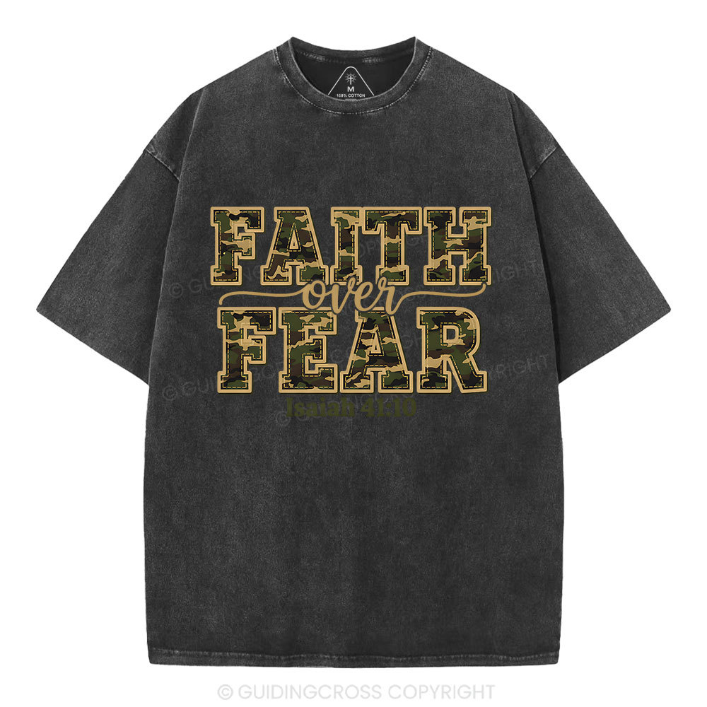 Camo Faith Over Fear Christian Washed T-Shirt