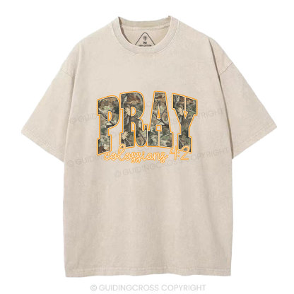 Camo Pray Christian Washed T-Shirt