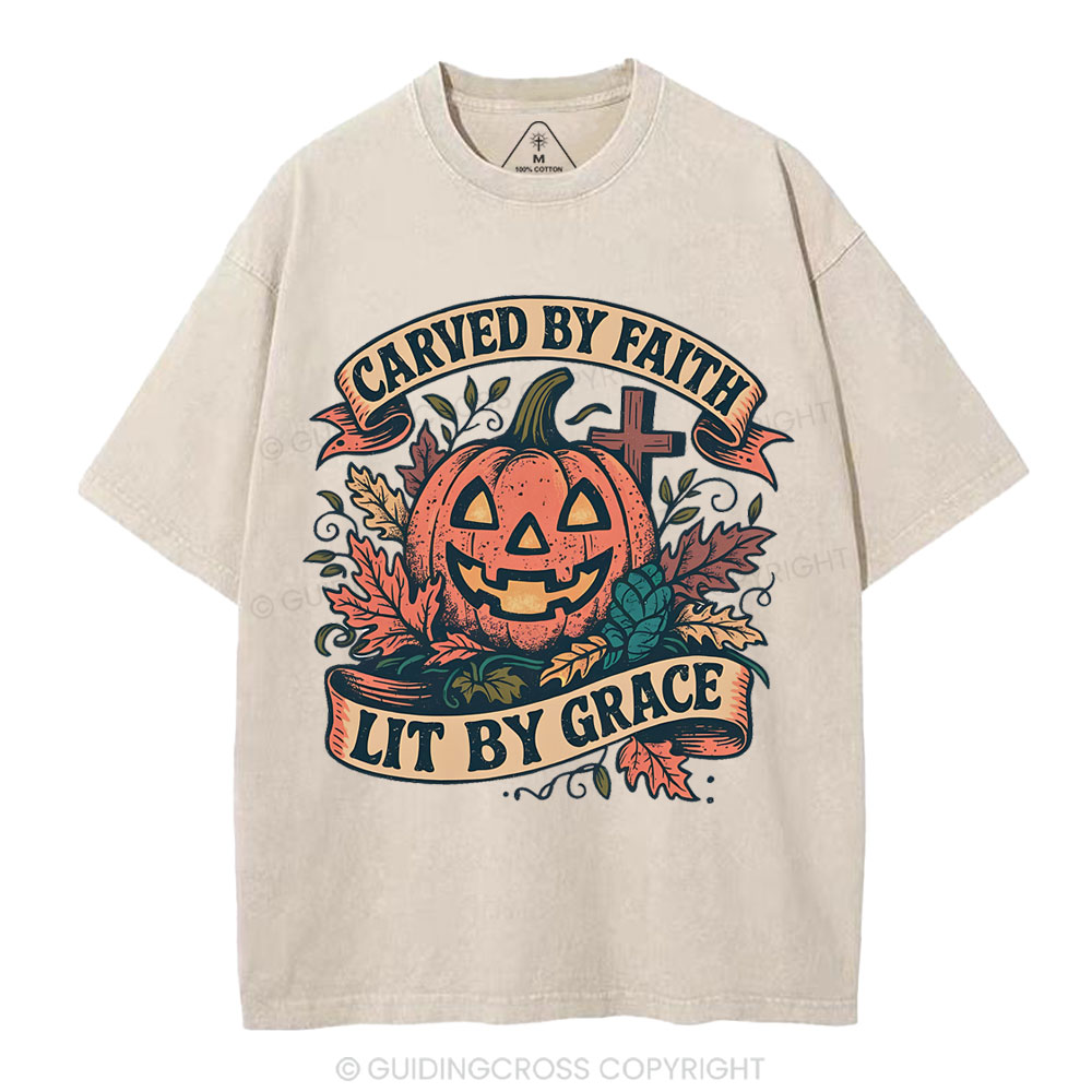 Carved By Faith Lit By Grace Christian Washed T-Shirt