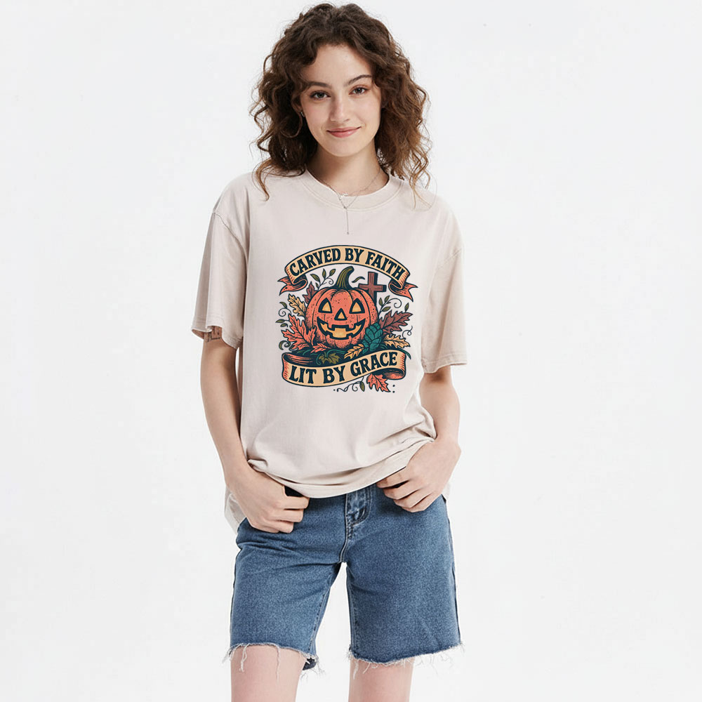 Carved By Faith Lit By Grace Christian Washed T-Shirt