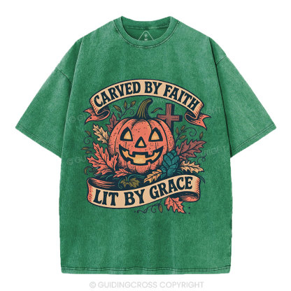 Carved By Faith Lit By Grace Christian Washed T-Shirt