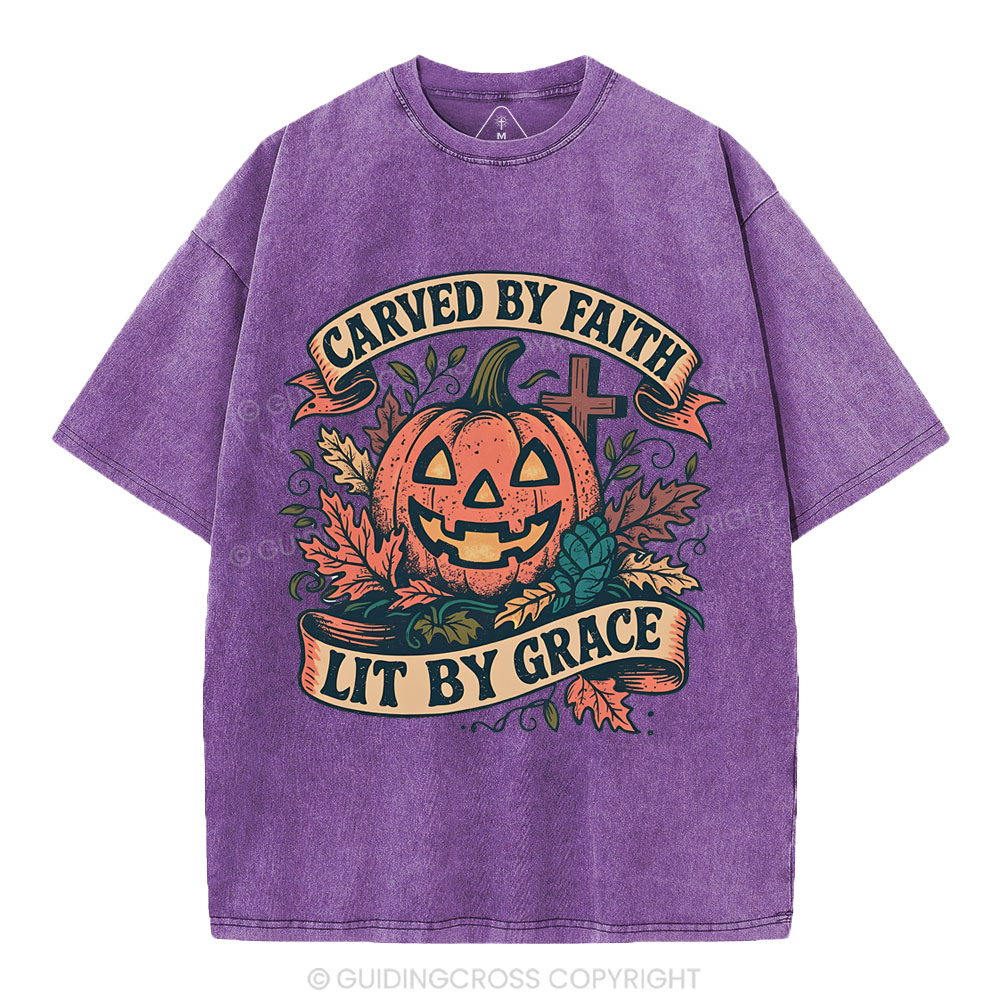 Carved By Faith Lit By Grace Christian Washed T-Shirt