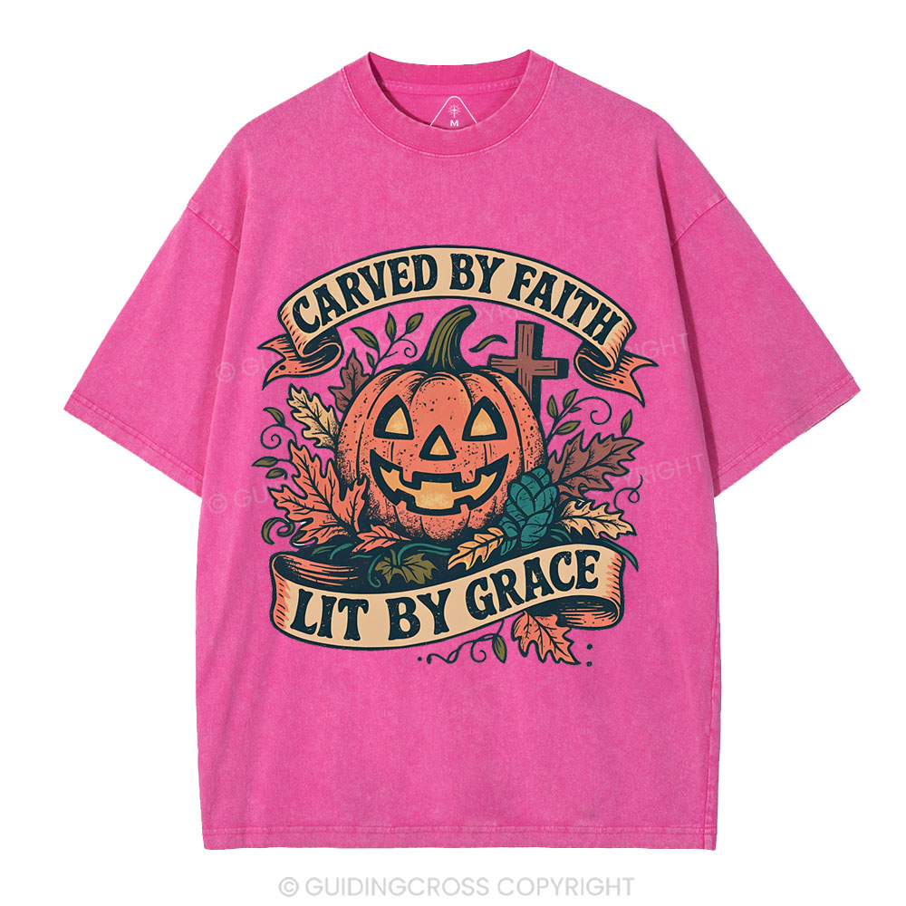 Carved By Faith Lit By Grace Christian Washed T-Shirt