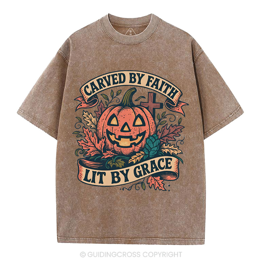 Carved By Faith Lit By Grace Christian Washed T-Shirt