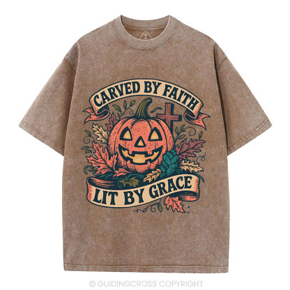 Carved By Faith Lit By Grace Christian Washed T-Shirt