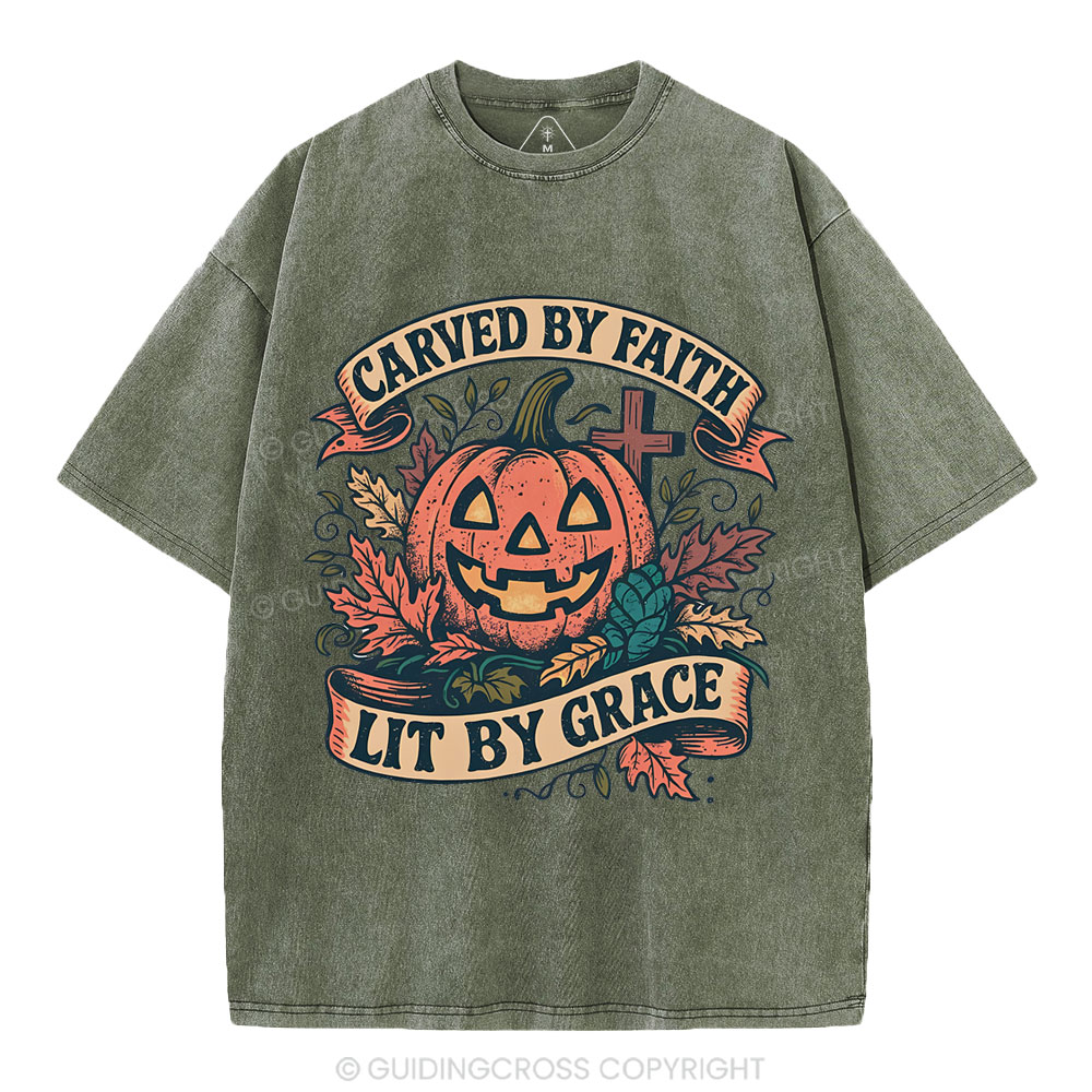 Carved By Faith Lit By Grace Christian Washed T-Shirt