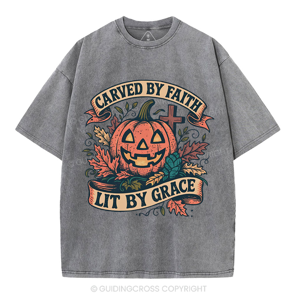 Carved By Faith Lit By Grace Christian Washed T-Shirt