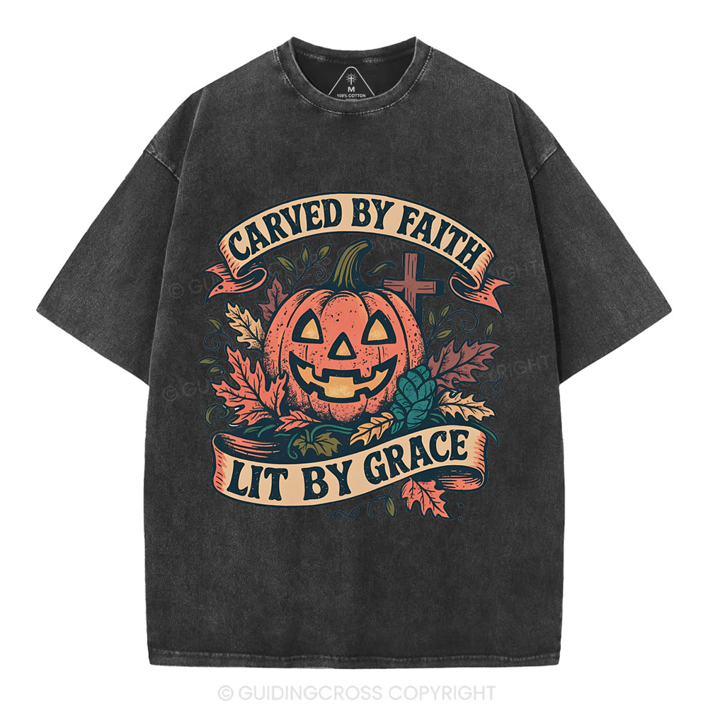 Carved By Faith Lit By Grace Christian Washed T-Shirt