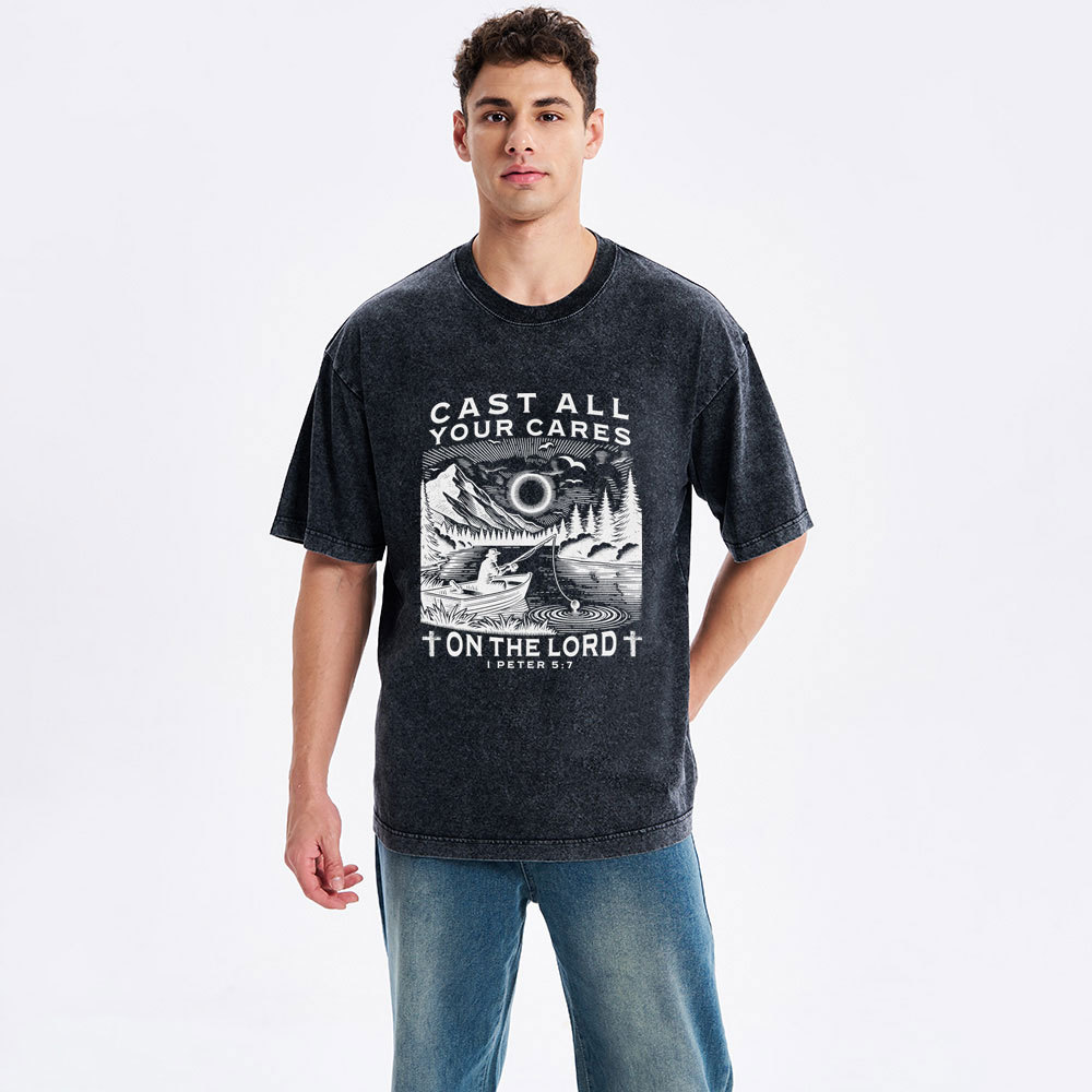 Cast All Your Cares On The World Christian Washed T-Shirt