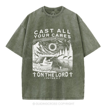 Cast All Your Cares On The World Christian Washed T-Shirt