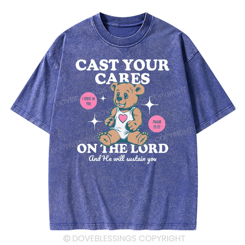 Cast Your Cares on The Lord Christian Washed T-Shirt