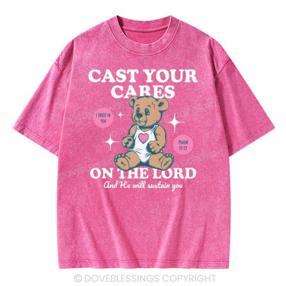 Cast Your Cares on The Lord Christian Washed T-Shirt