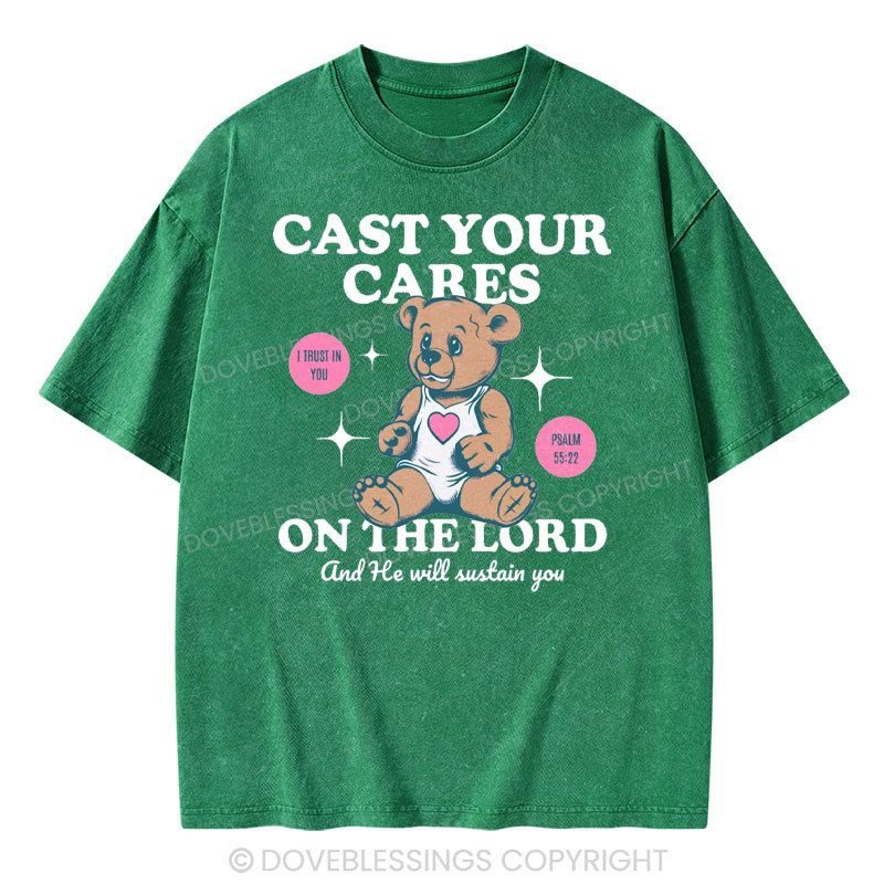 Cast Your Cares on The Lord Christian Washed T-Shirt