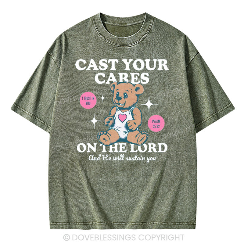 Cast Your Cares on The Lord Christian Washed T-Shirt