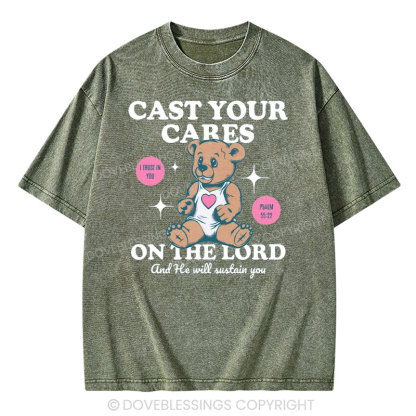 Cast Your Cares on The Lord Christian Washed T-Shirt