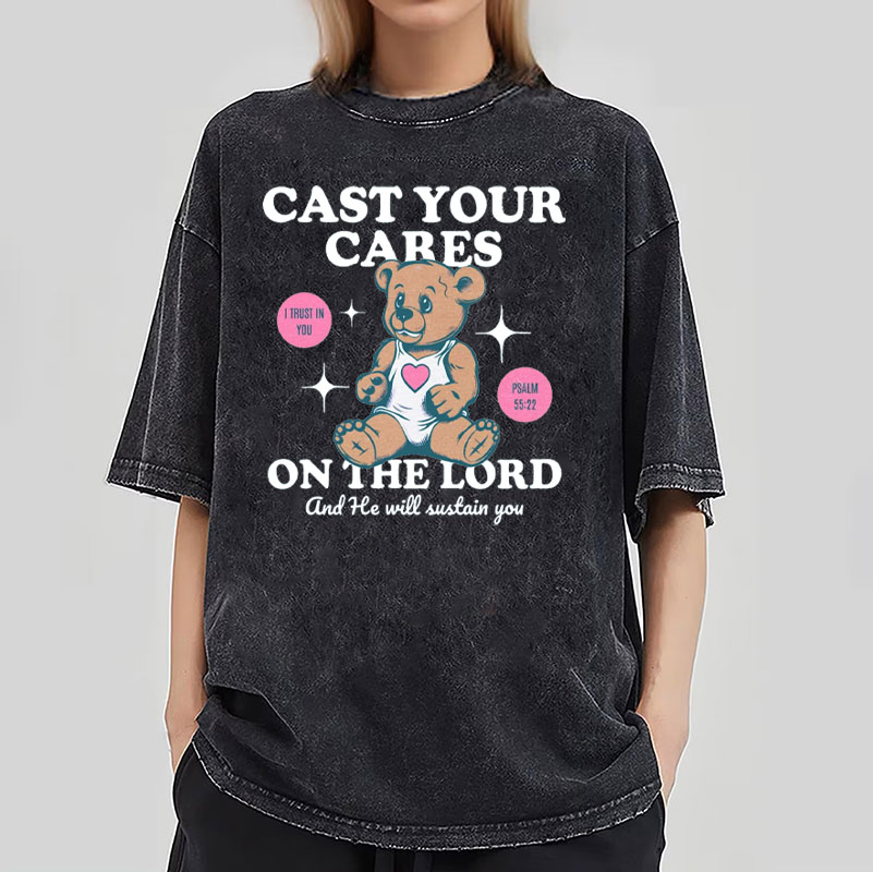 Cast Your Cares on The Lord Christian Washed T-Shirt