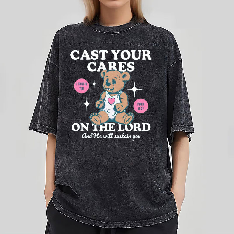 Cast Your Cares on The Lord Christian Washed T-Shirt