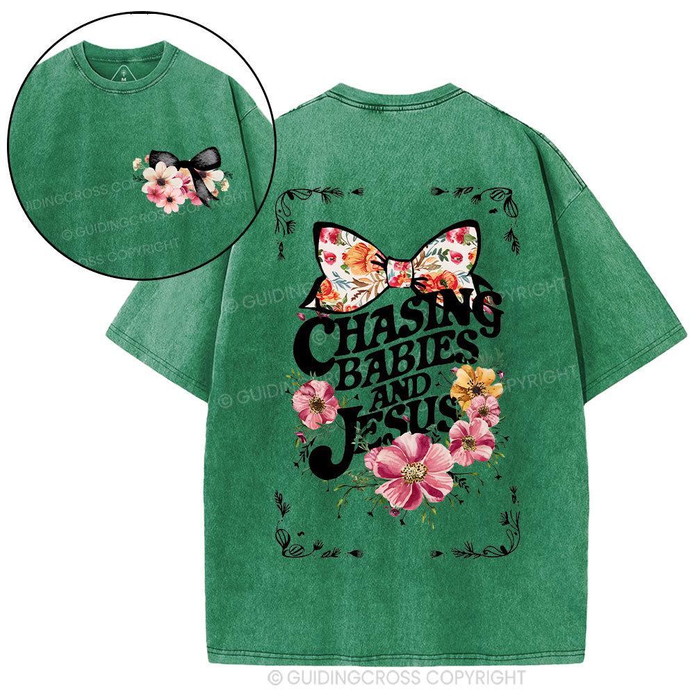 Chasing babies And Jesus Christian Washed T-Shirt