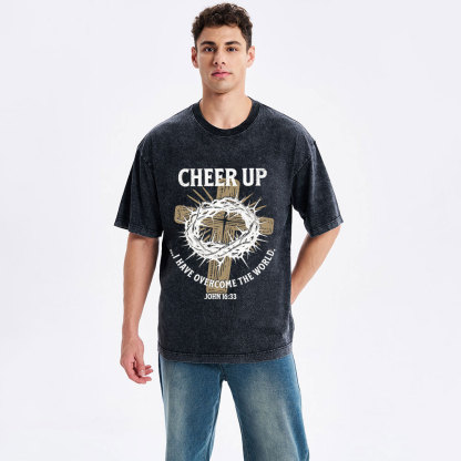 Cheer Up I Have Overcome The World Christian Washed T-Shirt