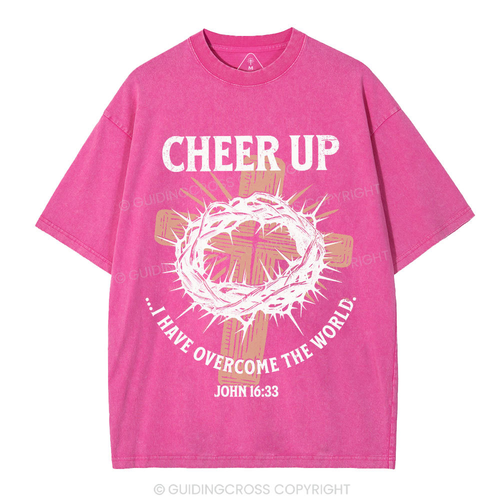 Cheer Up I Have Overcome The World Christian Washed T-Shirt