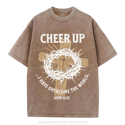 Cheer Up I Have Overcome The World Christian Washed T-Shirt