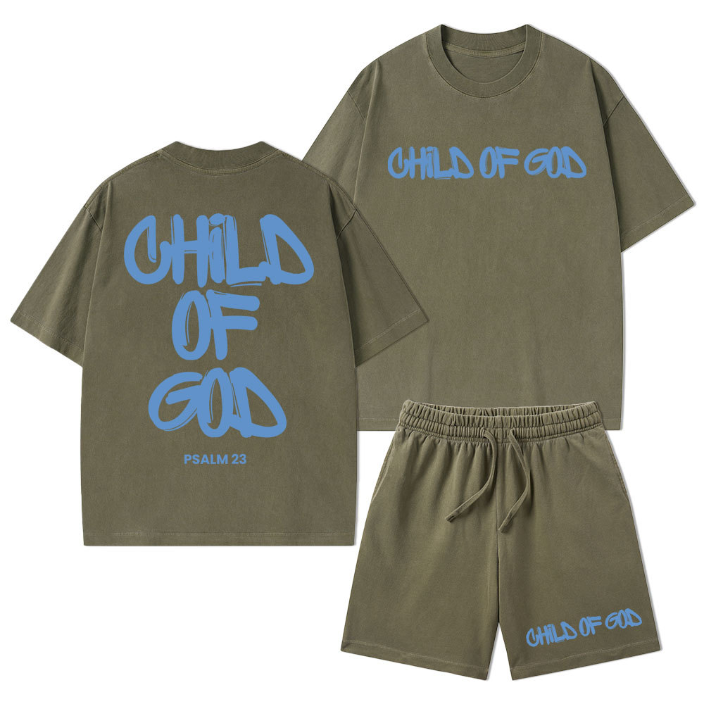 Child Of God Christian Washed T-Shirt & Shorts
