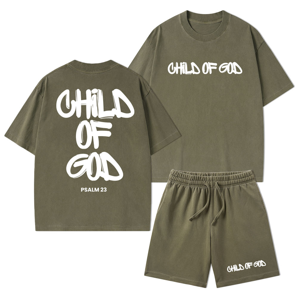 Child Of God Christian Washed T-Shirt & Shorts