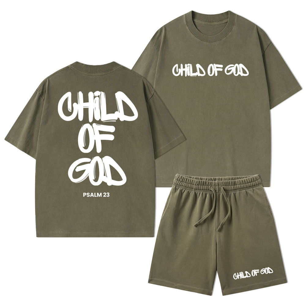 Child Of God Christian Washed T-Shirt & Shorts