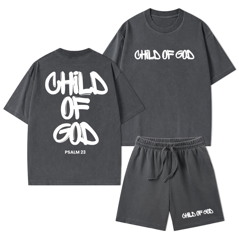 Child Of God Christian Washed T-Shirt & Shorts