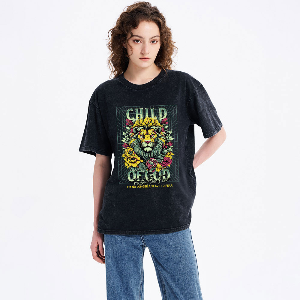 Child Of God Lion Christian Washed T-Shirt