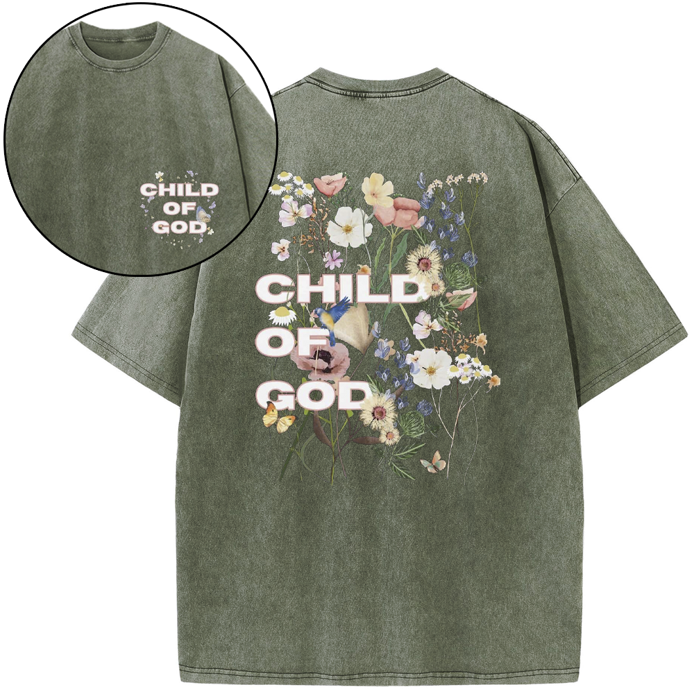 Child Of God Wildflowers Christian Washed T-Shirt