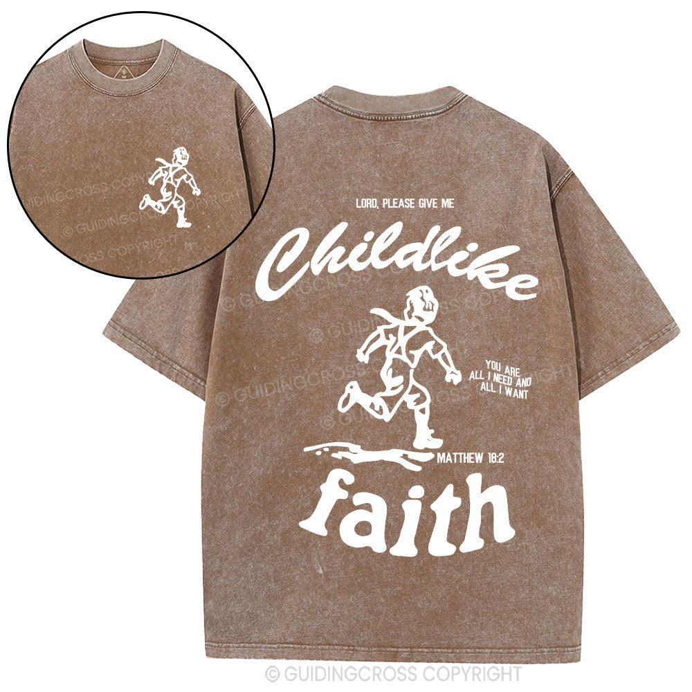 Childlike Faith Christian Washed T-Shirt Sale - GuidingCross