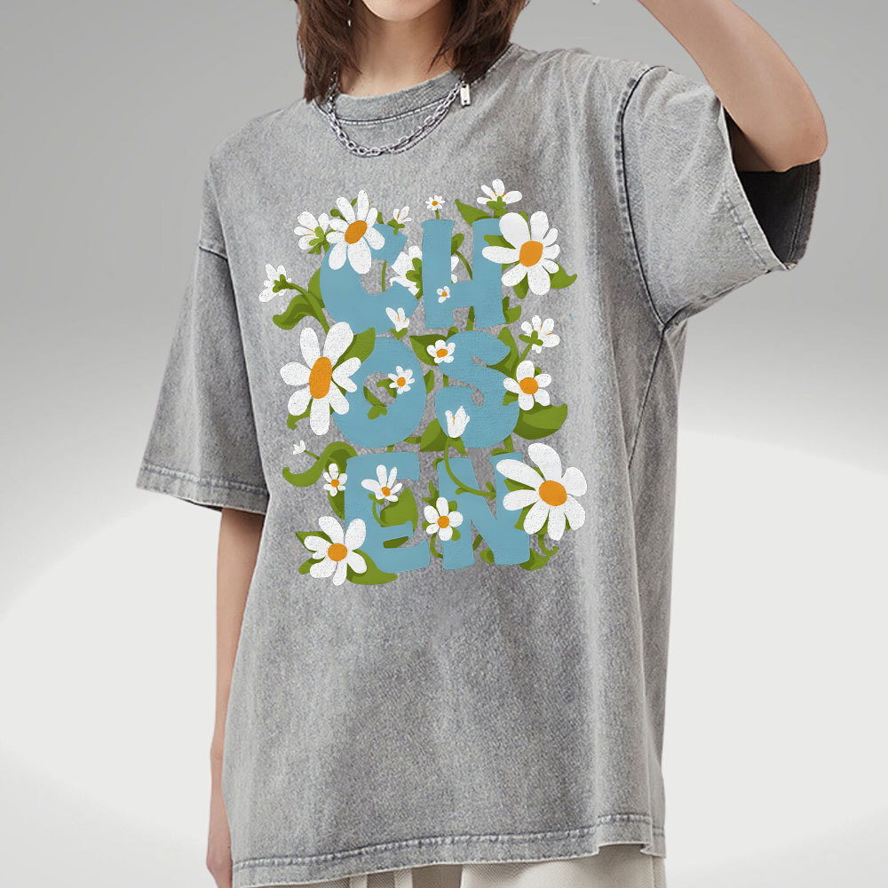 Chosen With Flower Christian Washed T-Shirt