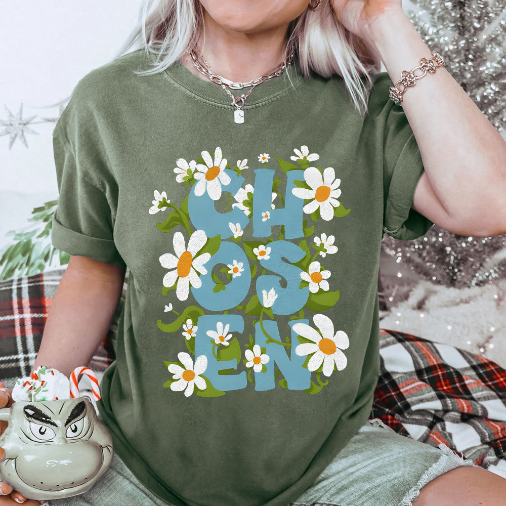 Chosen With Flower Christian Washed T-Shirt