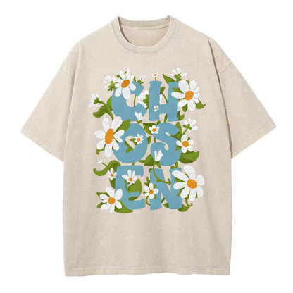 Chosen With Flower Christian Washed T-Shirt