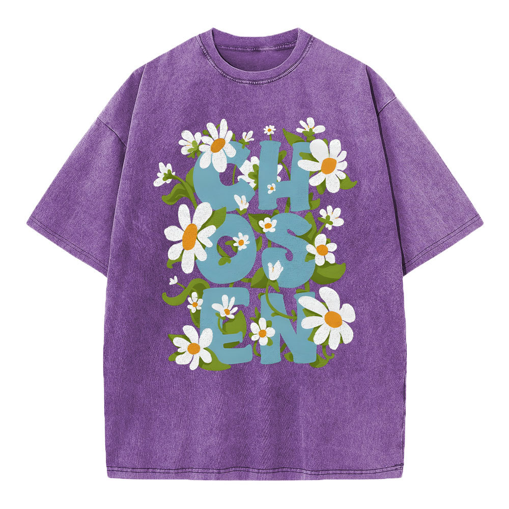 Chosen With Flower Christian Washed T-Shirt