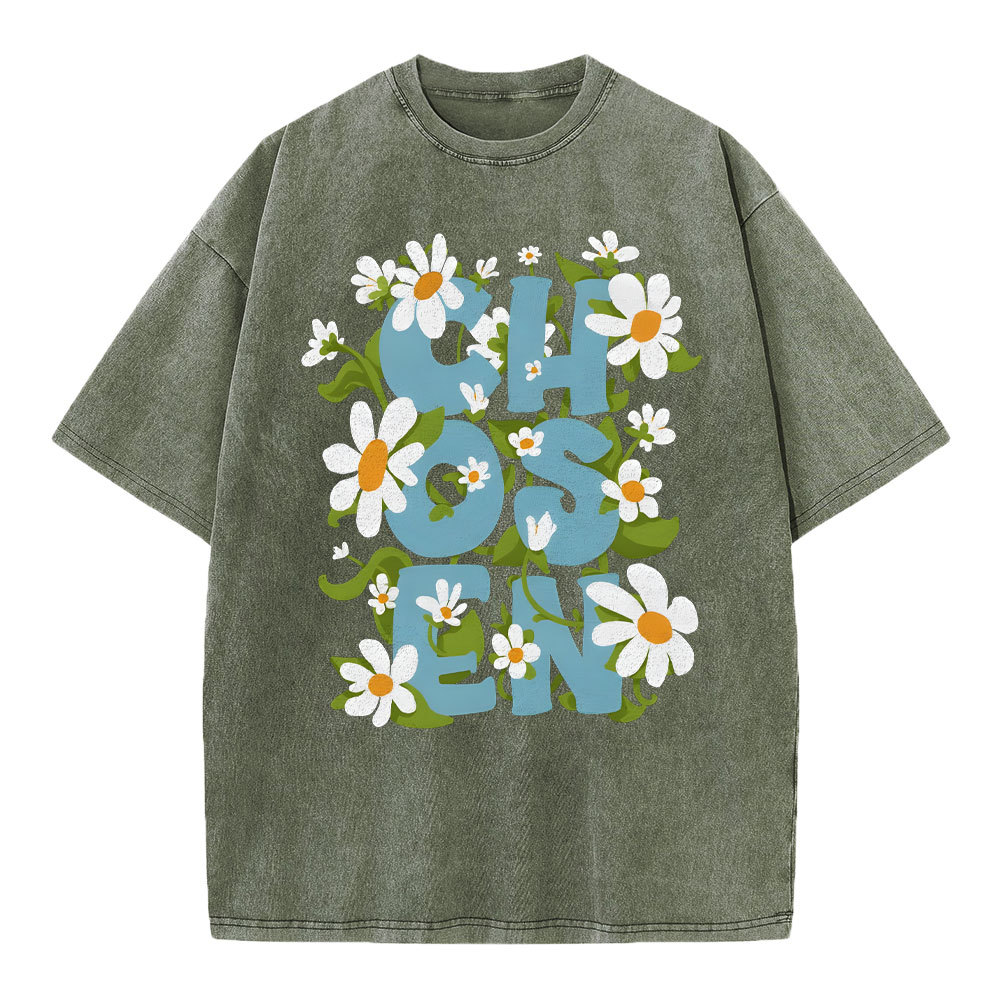 Chosen With Flower Christian Washed T-Shirt
