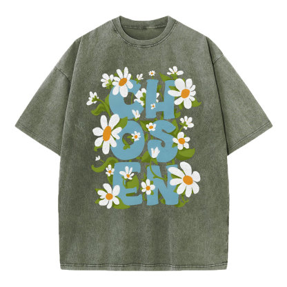 Chosen With Flower Christian Washed T-Shirt