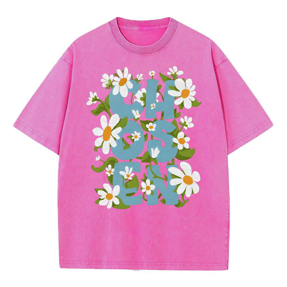 Chosen With Flower Christian Washed T-Shirt