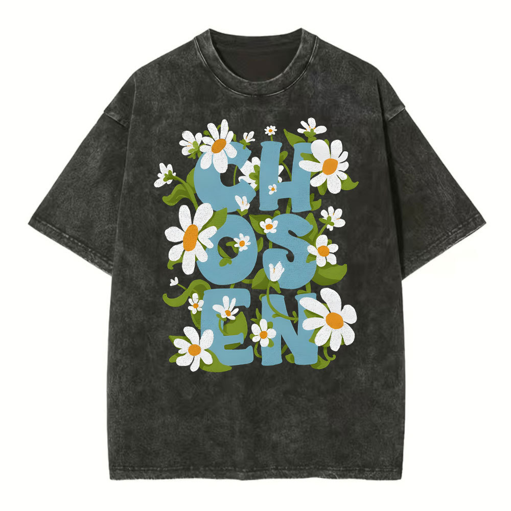 Chosen With Flower Christian Washed T-Shirt