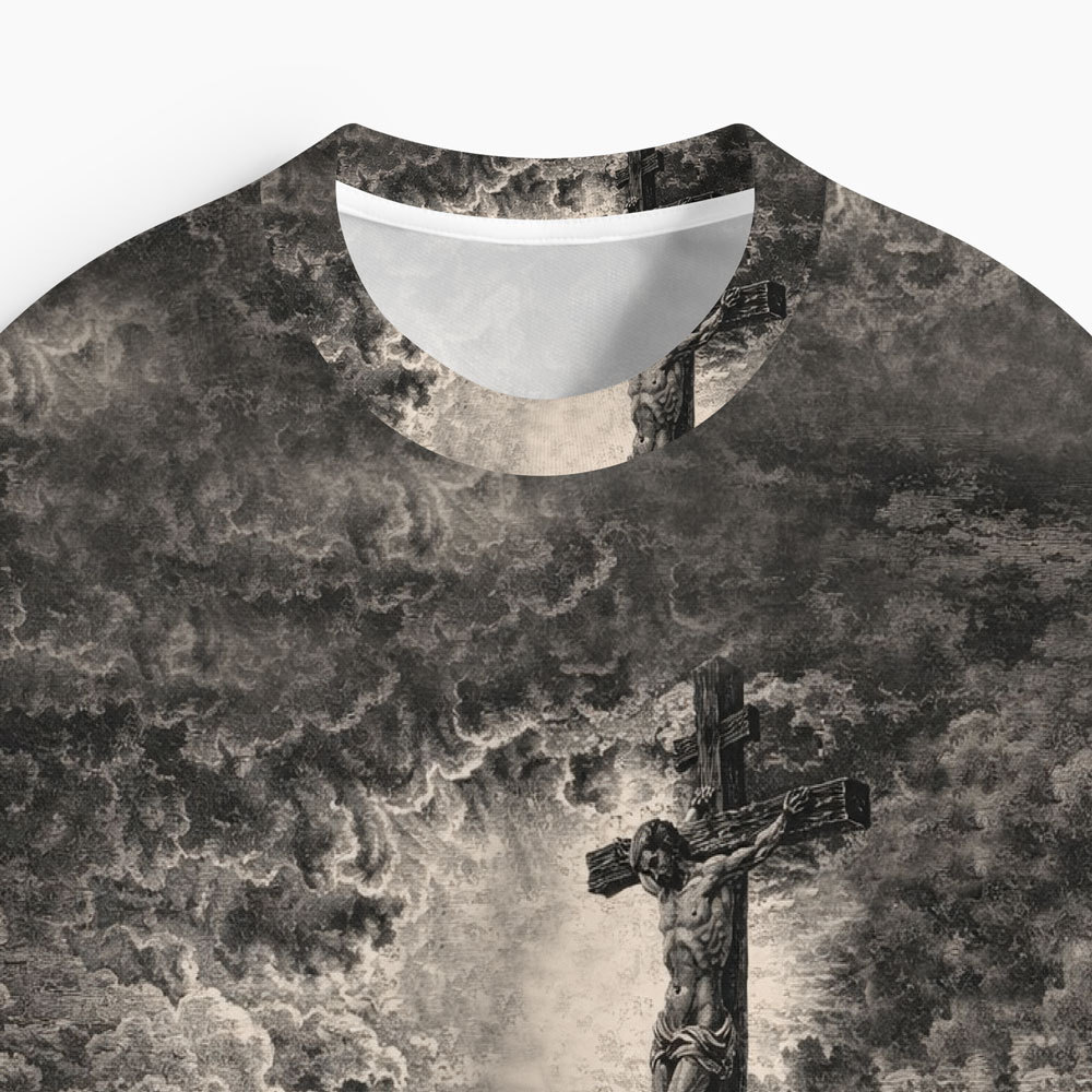 Christ Died For Us Oversized All-Over Print Christian T-Shirt