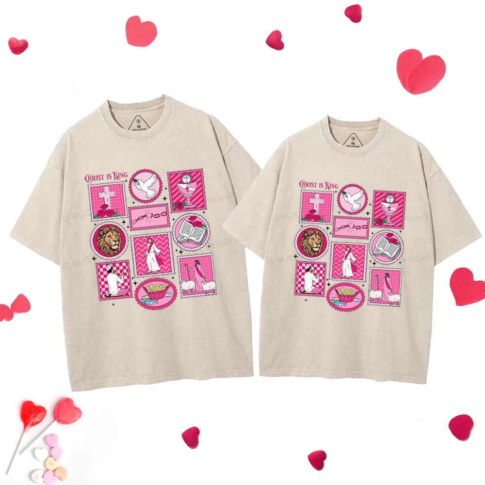 Christ Is King Christian Couple Washed T-Shirt