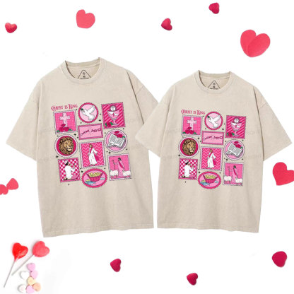 Christ Is King Christian Couple Washed T-Shirt
