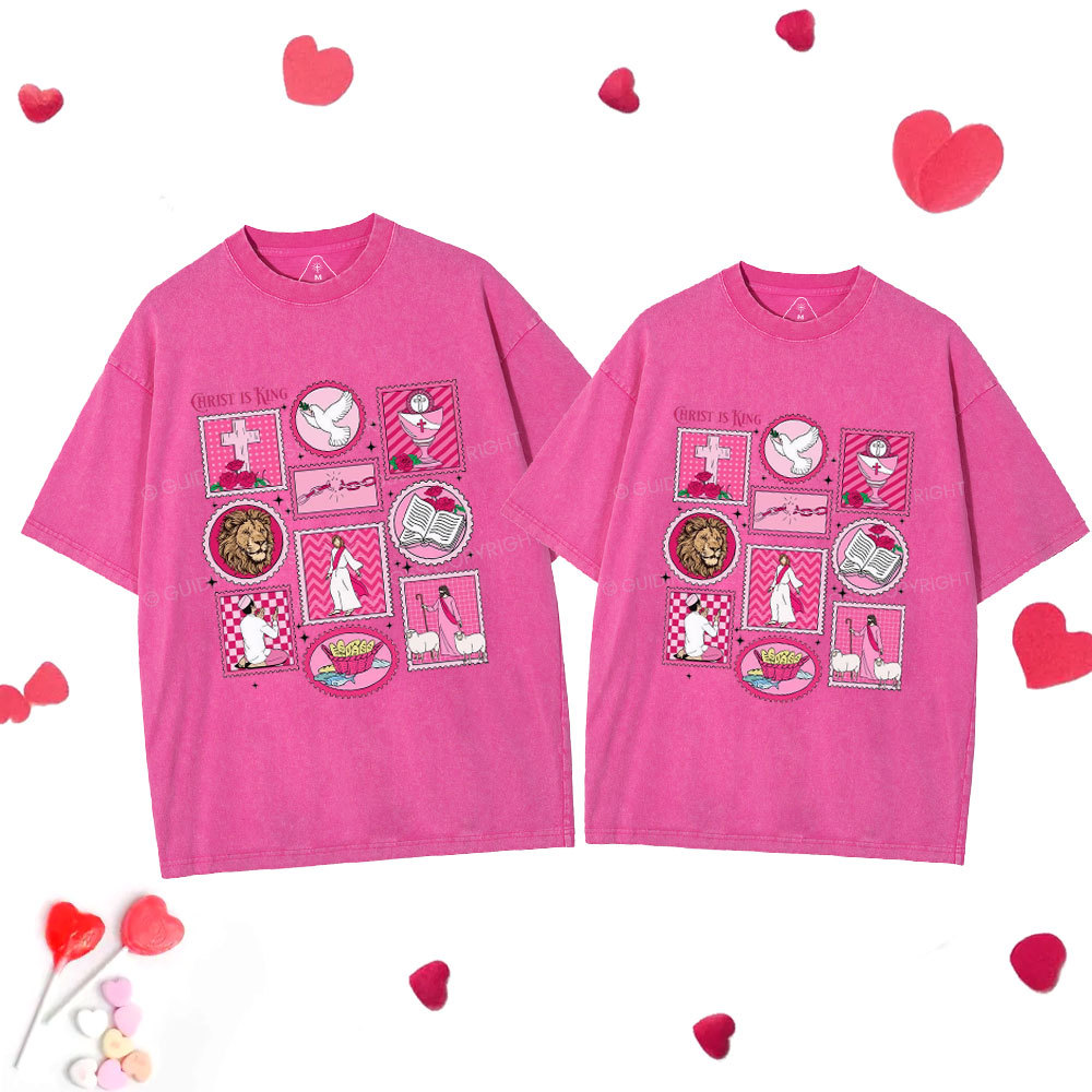 Christ Is King Christian Couple Washed T-Shirt