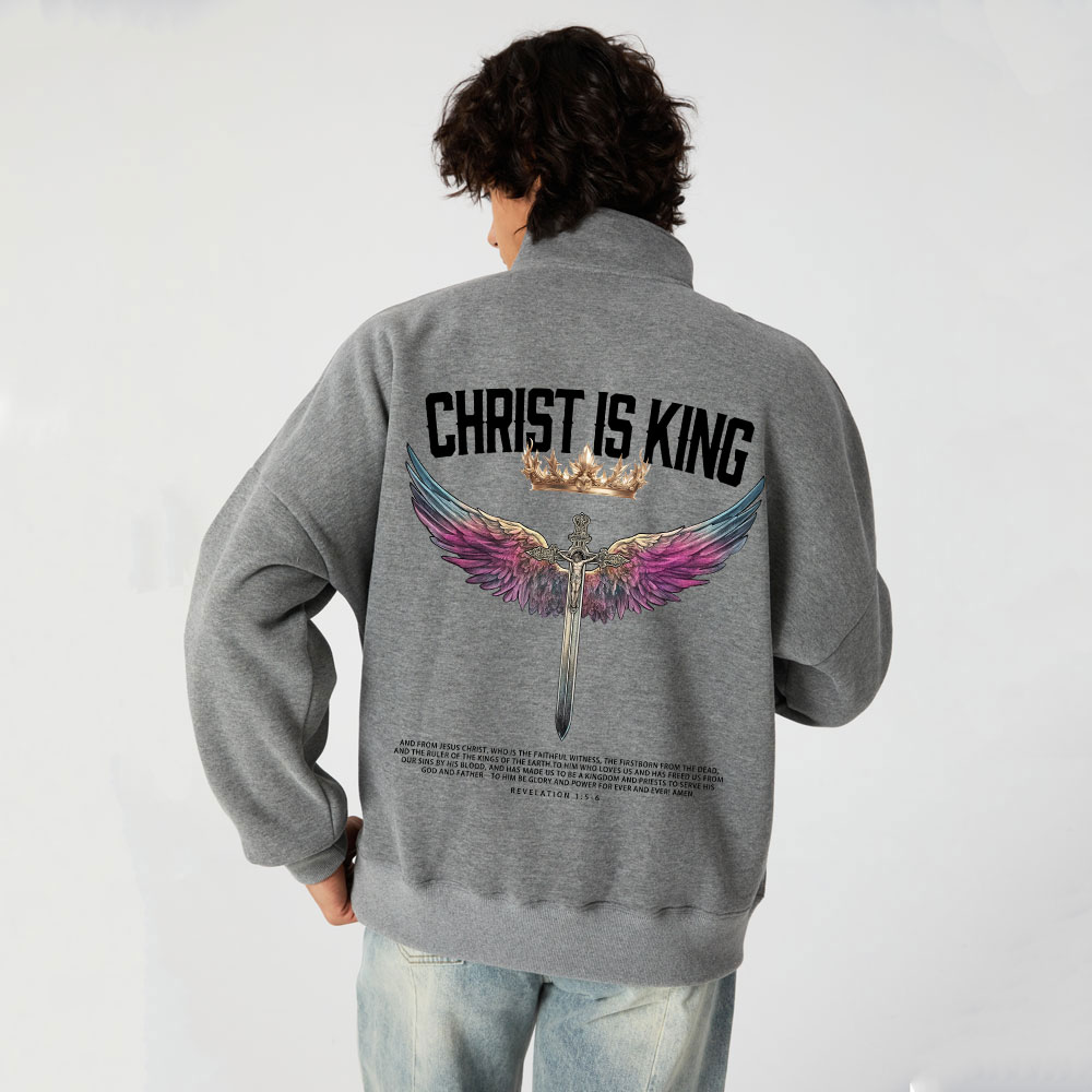 Christ Is King Christian Half Zip Fleece Sweatshirt 