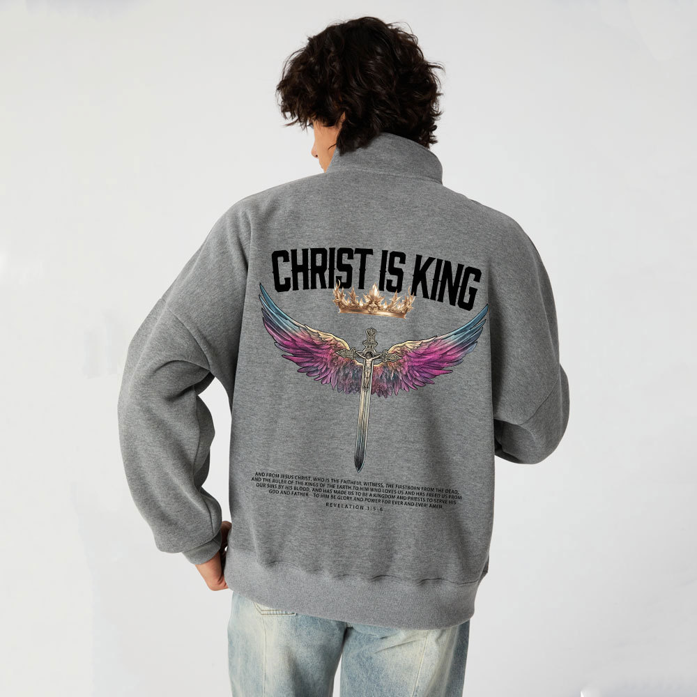 Christ Is King Christian Half Zip Fleece Sweatshirt 