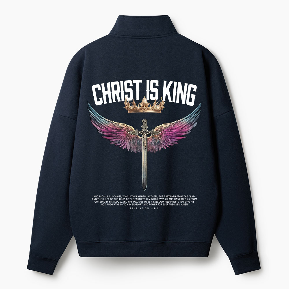 Christ Is King Christian Half Zip Fleece Sweatshirt 