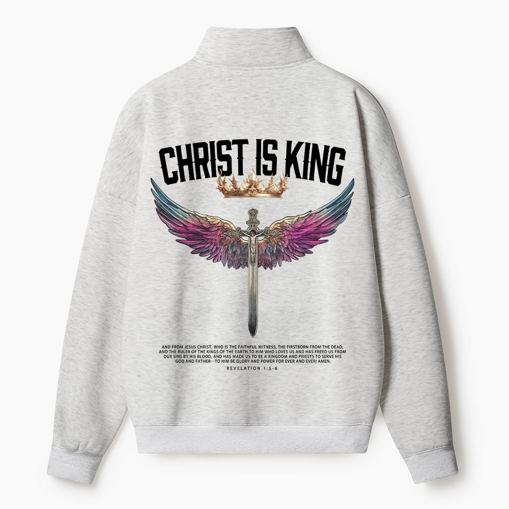 Christ Is King Christian Half Zip Fleece Sweatshirt 