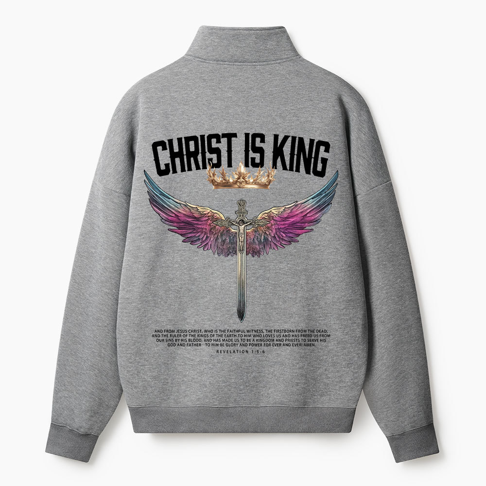 Christ Is King Christian Half Zip Fleece Sweatshirt 